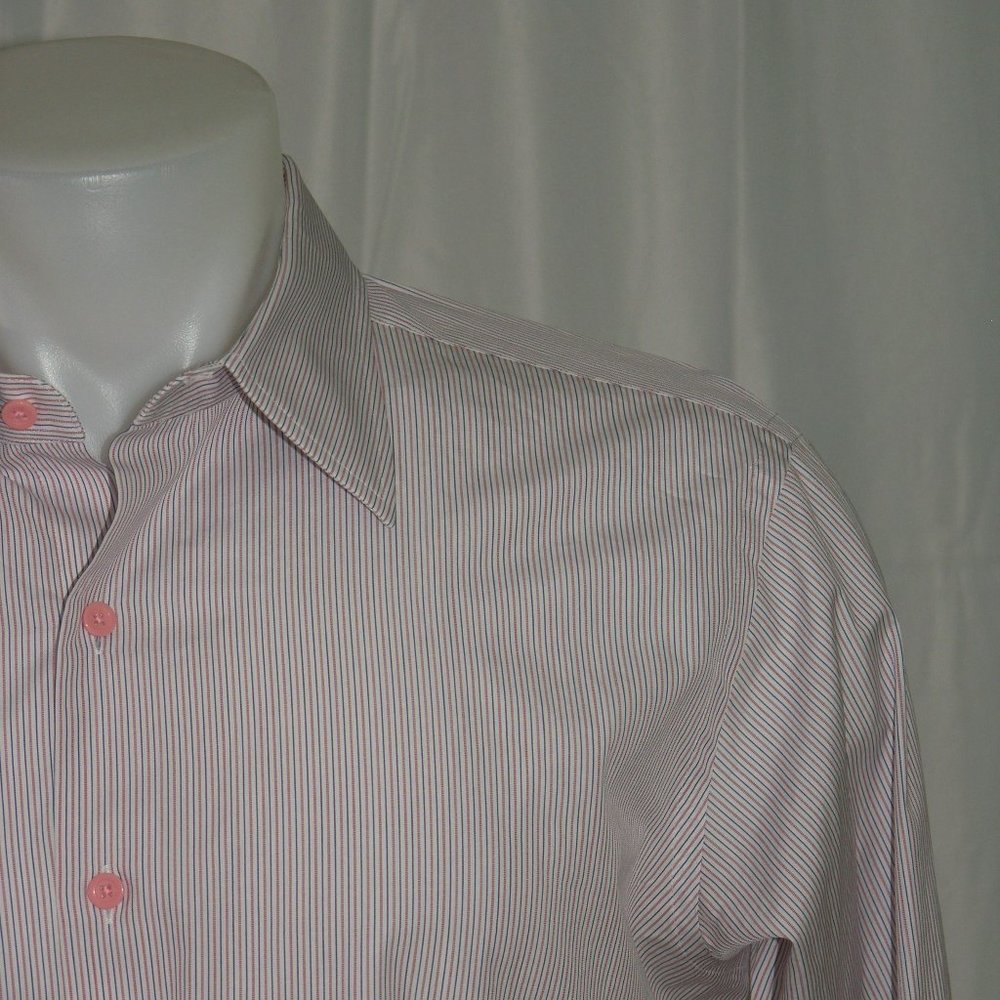Hamilton 1883 Custom Spread Collar Pink Blue Striped Dress Shirt 18